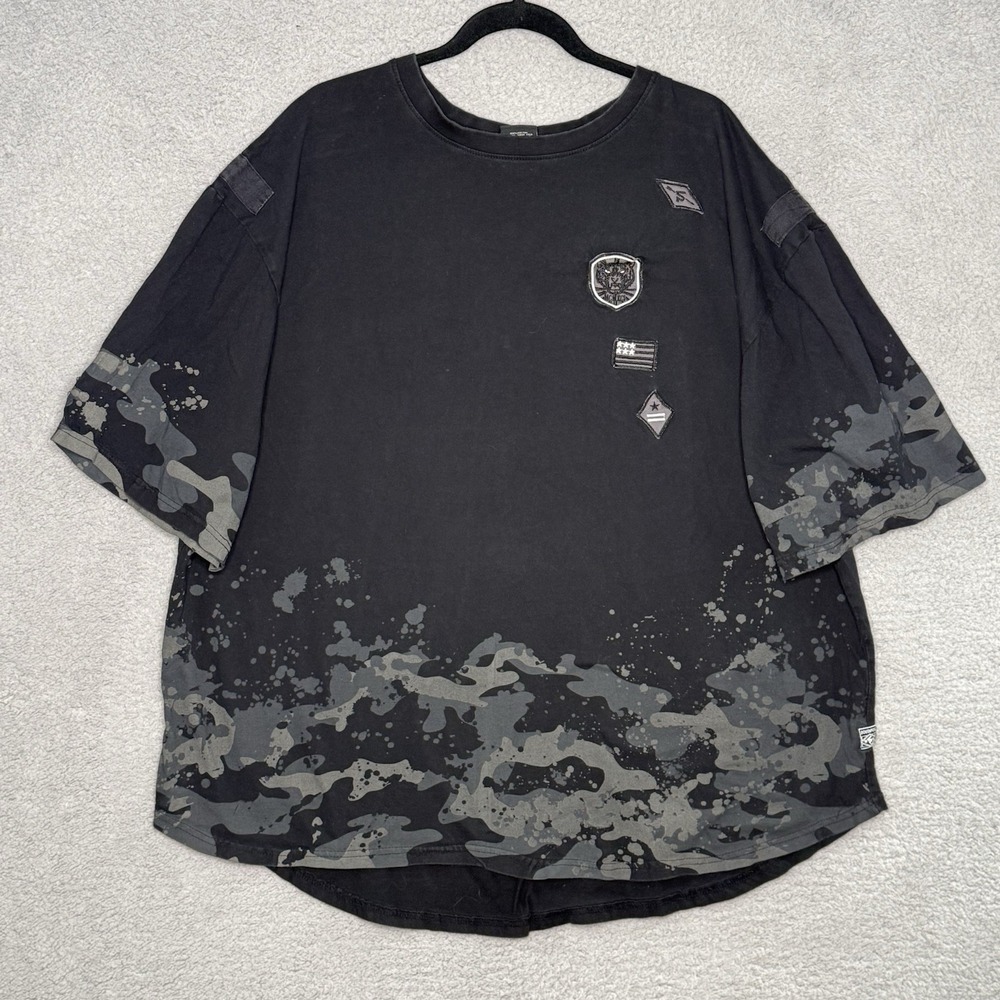 SouthPole Y2K Shirt Mens 6XB Black Camo Splash Patches Panther Hiphop Streetwear